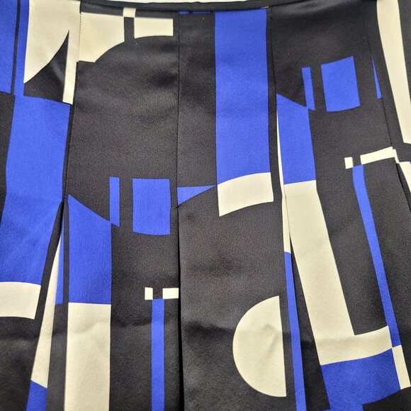 Lauren Ralph Lauren Petite Abstract Pleated Silk Skirt 12P Black Blue Beige - Picture 2 of 9